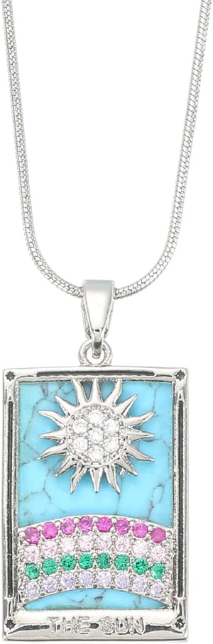 Tarot Card Necklace, Titanium Steel Square Enamel Tarot Cards Necklaces