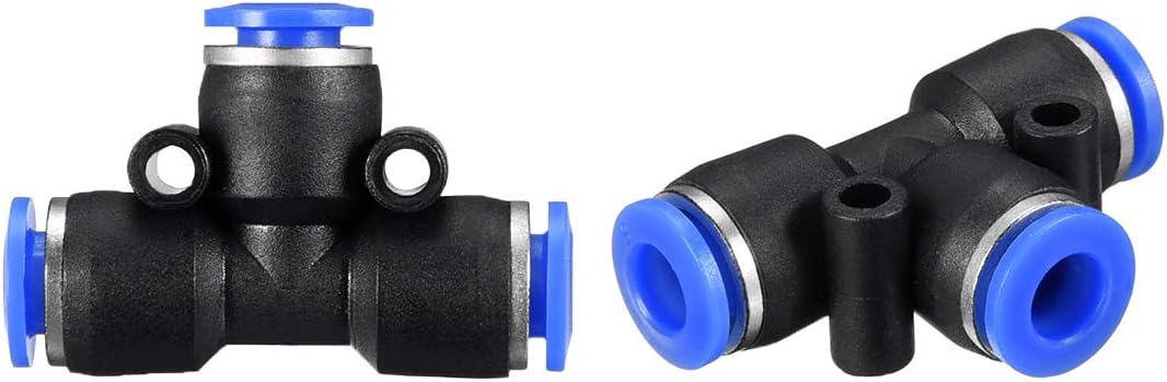 Plastic Tee Push To Connect Tube Fittings 6mm or 15/64" OD Push Lock Blue 2pcs