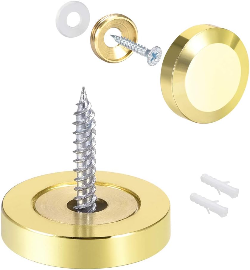 Mirror Screws Decorative Cap Cover Nails Polished Gold 25mm 4pcs