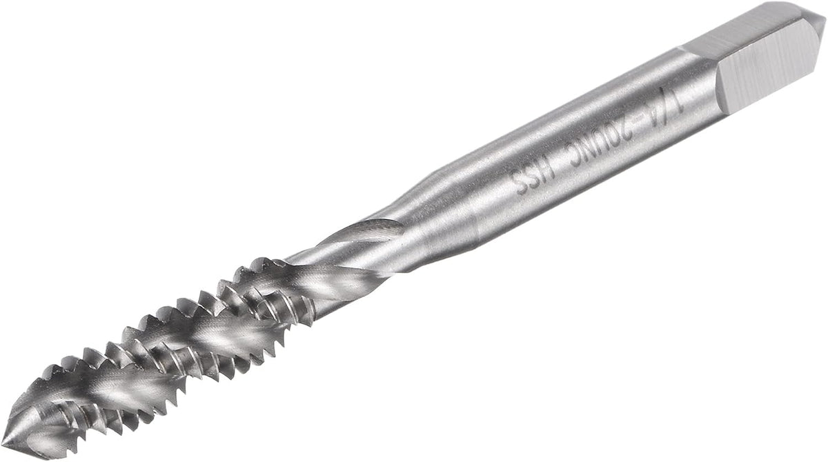 Spiral Flute Threading Tap 1/4-20 UNC, HSS (High Speed Steel) Uncoated Machine Thread Screw Tap 3 Flutes Tapping Tool H2 Tolerance