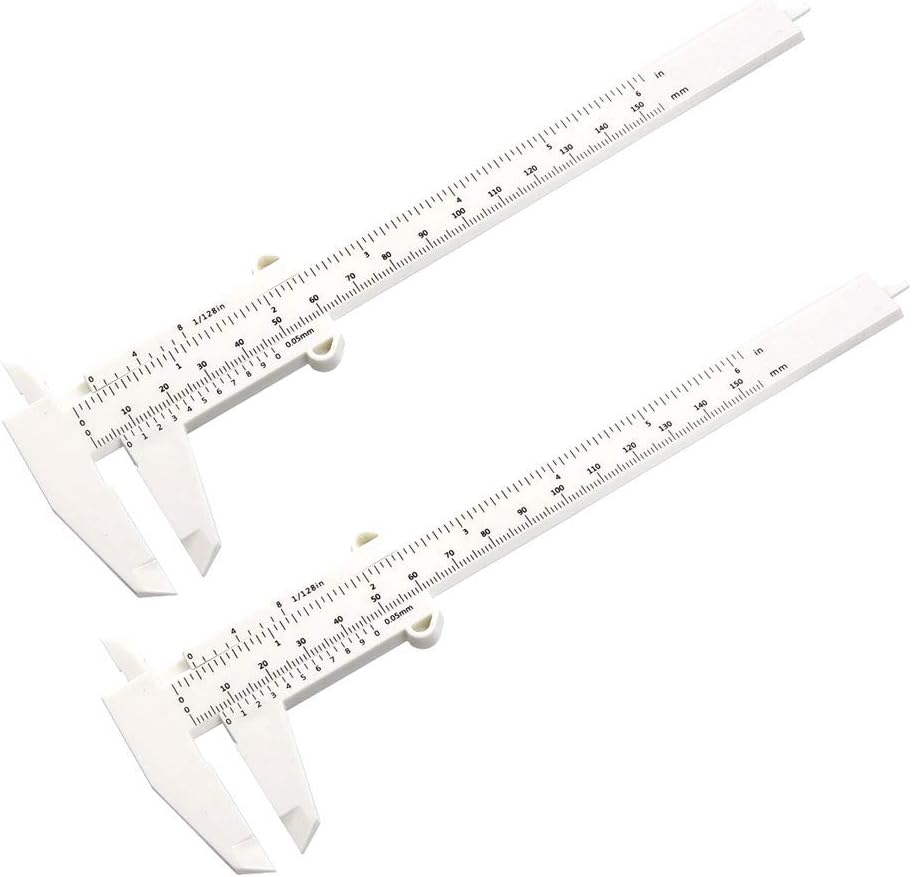 Vernier Caliper 150mm 6 Inch Metric Mini Double Scale Plastic Ruler Measuring Tool for Inside Outside Depth White 2pcs