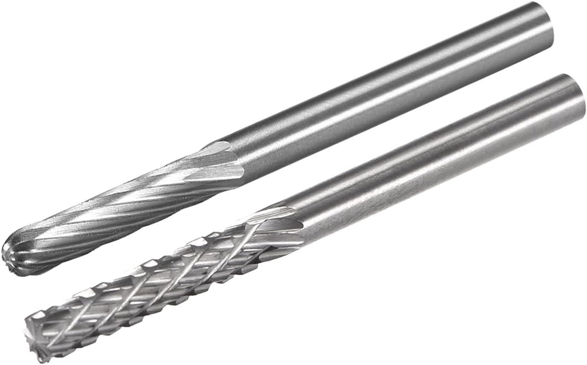 Tungsten Carbide Rotary Files 1/8" Shank, Single and Double Cut Cylindrical Radius End Rotary Burrs Tool 3mm Dia, for Die Grinder Wood Soft Metal Polishing Model Engineering, 4pcs