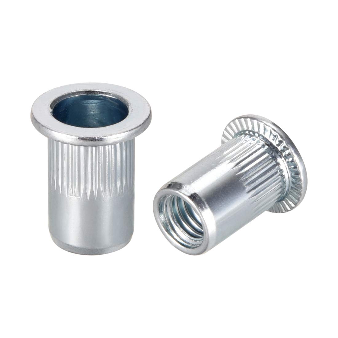 M8 Carbon Steel Rivet Nuts Flat Head Insert White Zinc Plated 10 Pcs