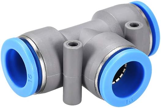 Push to Connect Air Fittings T Type Tee Tube Connect 16mm OD Grey Push Lock