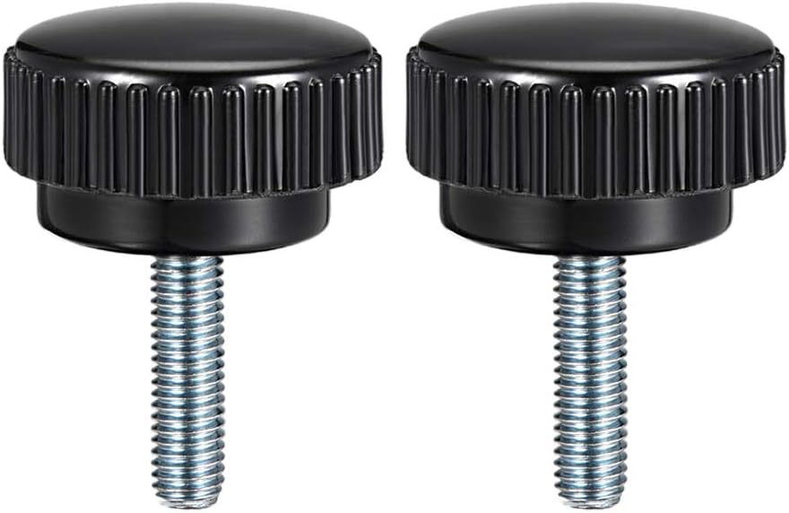 2pcs Knurled Clamping Knobs M8 x 20mm Metric Zinc Plated Carbon Steel Male Thread Thumb Screw on Type 40mm Plastic Round Head Threaded Hand Bolt Stud Knobs Black