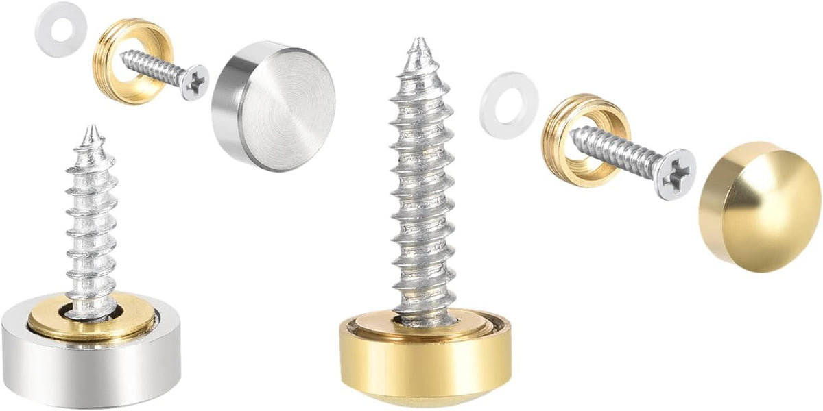 Mirror Screws Decorative Caps Cover Nails Stainless Steel 10mm 4pcs and Gold 10mm 4pcs for Mirrors, Tea Tables, Wardrobes