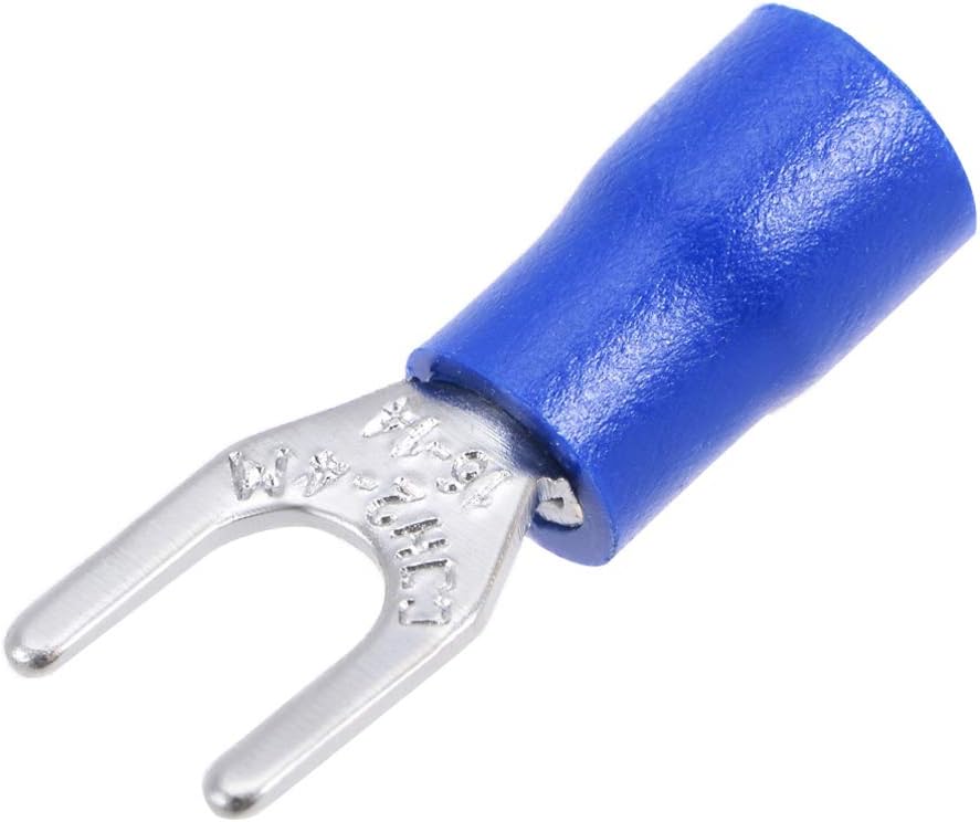 100Pcs SV2-4M Insulated Fork Spade U-Type Wire Connector Electrical Crimp Terminal 16-14AWG Blue