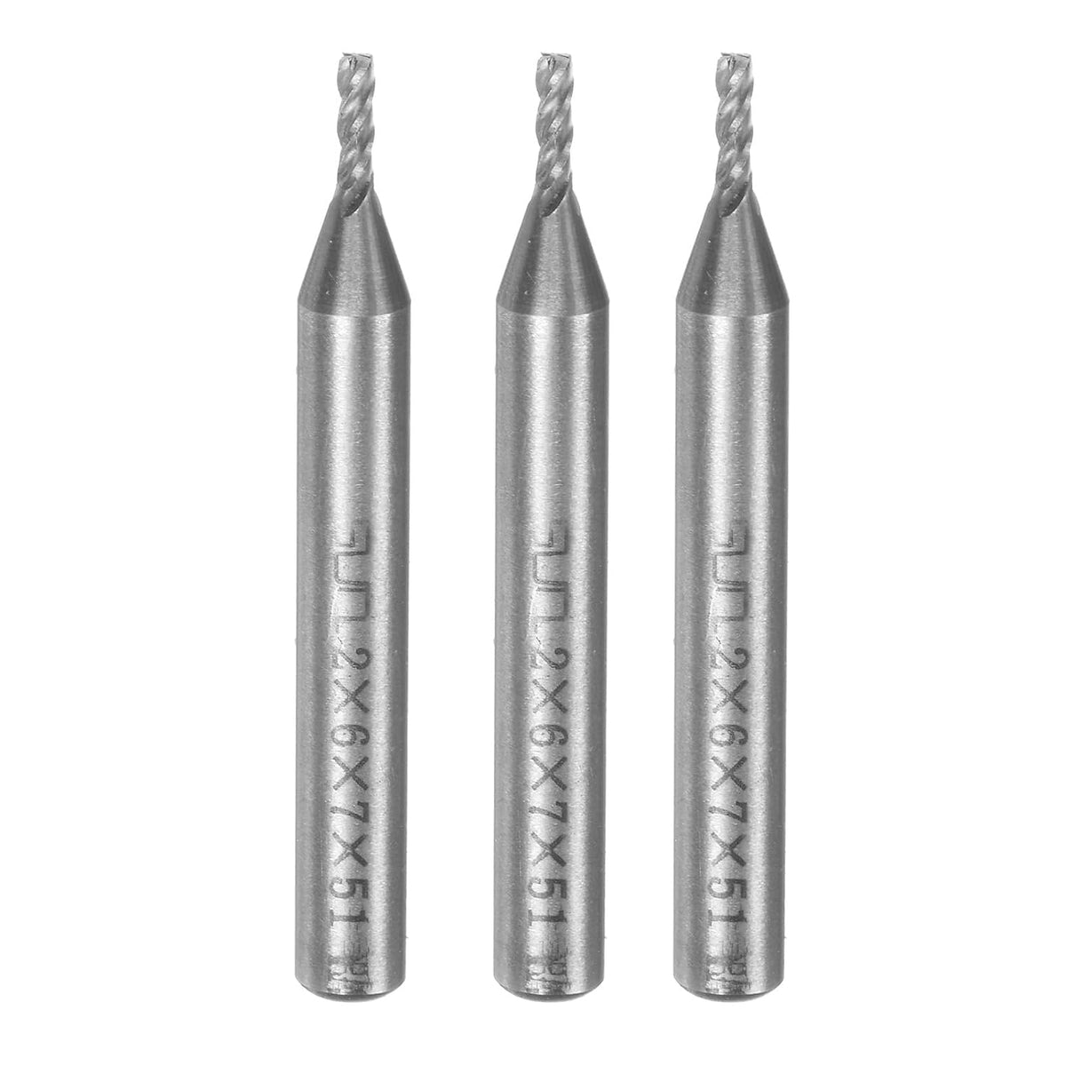 3pcs 2x6x7x51mm Helical Groove 4 Flutes HSS-AL Straight Shank Spiral End Mill Milling Cutter