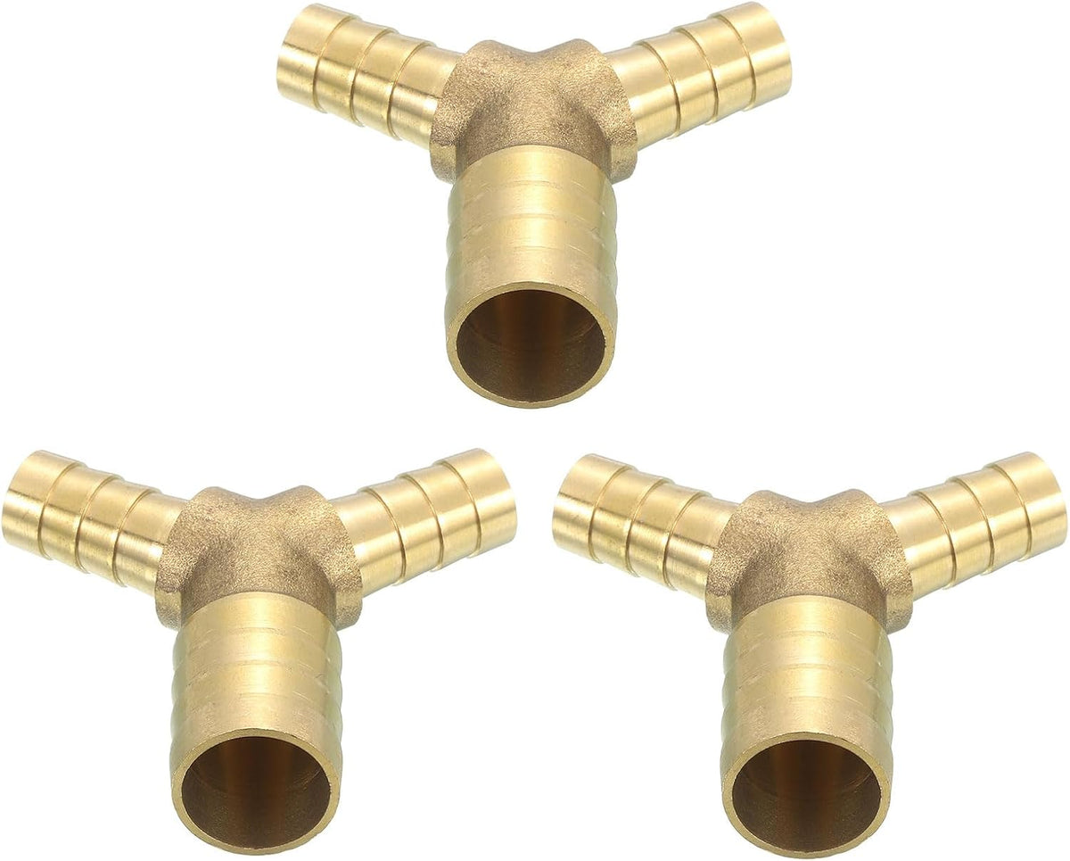 3 Pcs Brass Hose Barb Fitting Y Shaped 3 Way Connector Coupler, 5/8"x3/8"x3/8" ID Brass Fitting Air Hose Fittings Reducer for Connecting Water Fuel Air, Oil Hoses