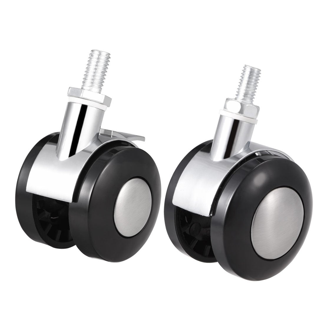 Furniture Casters Alloy Plastic 1.5 Inch Twin Wheel M8 x 15mm Threaded Stem Swivel Caster, 44lb Load Capacity, 4 Pcs (2 with Brake, 2 no Brake)