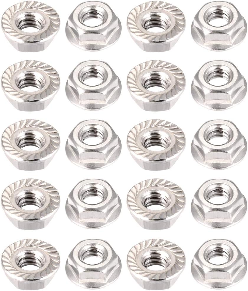 #10-24 Serrated Flange Hex Lock Nuts, 304 Stainless Steel, 20 Pcs