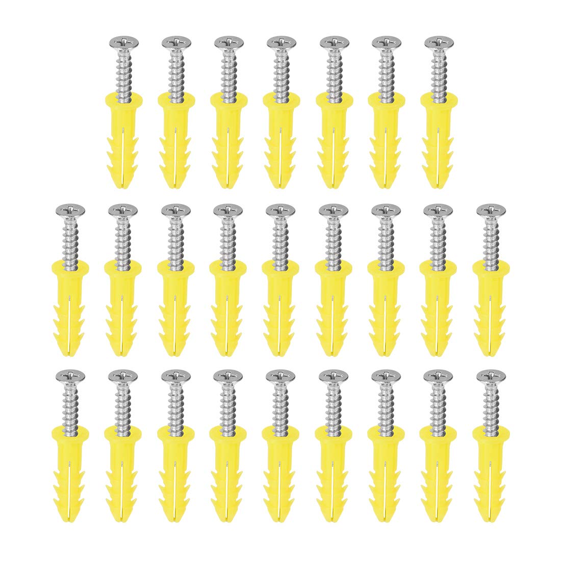 6x26mm Plastic Expansion Tube for Drywall with Screws, Yellow 25pcs