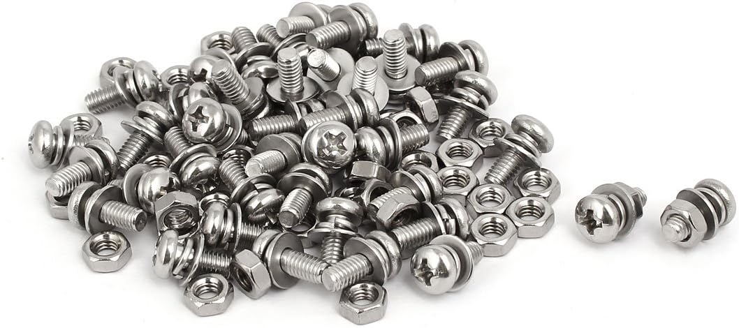 M4x10mm 304 Stainless Steel Phillips Pan Head Bolt Screw Nut w Washer 40 Sets