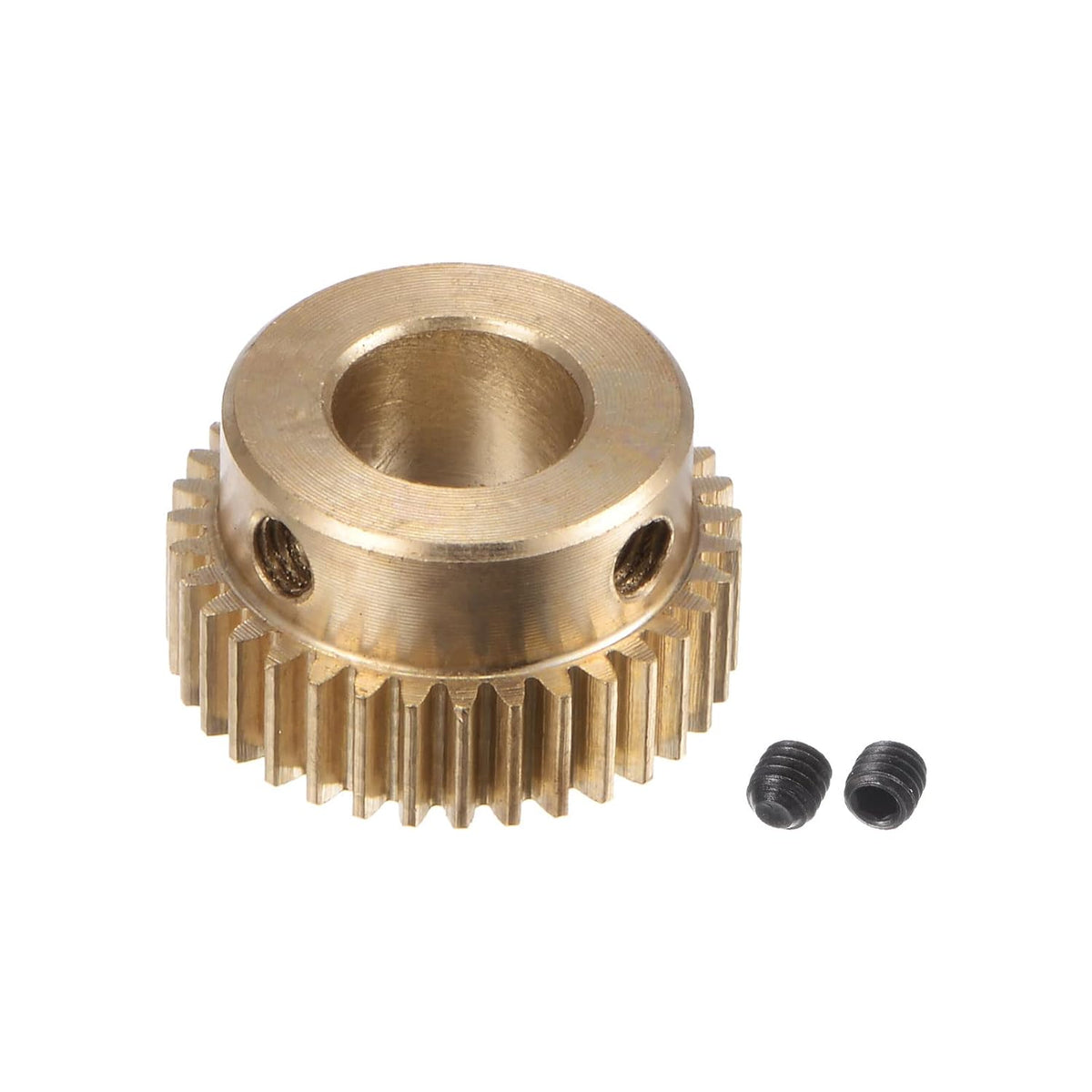 Pinion Gear Set, Brass Motor Rack Straight Spur Gear with Step, 0.5 Mod 35T 8mm Bore 18mm Outer Dia, M3 Set Screws Included