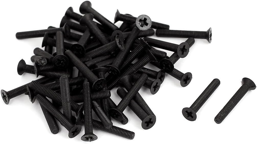 M3x20mm Phillips Nylon Countersunk Head Bolt Machine Screw Black 50Pcs