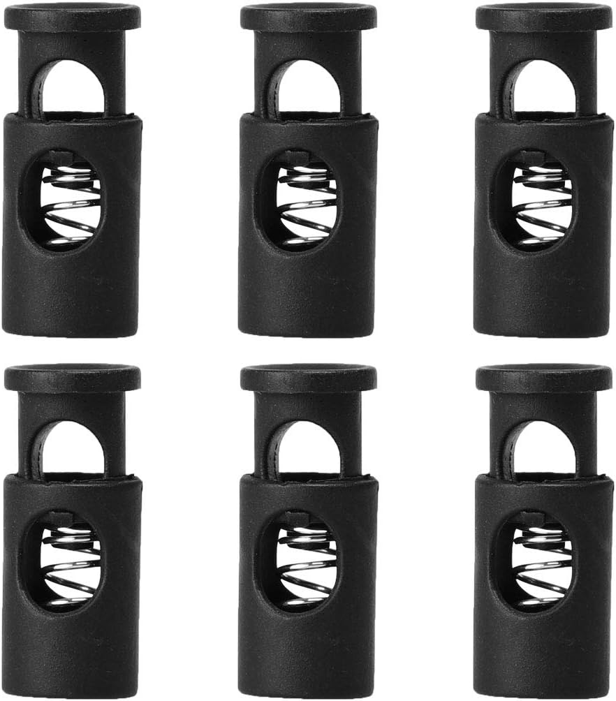 LinkMejor 6pcs Plastic Cord Locks Stoppers End Spring Stop Single Hole Toggle Fastener Stoppers Rope for Drawstrings, Shoelaces, Camping, Bags