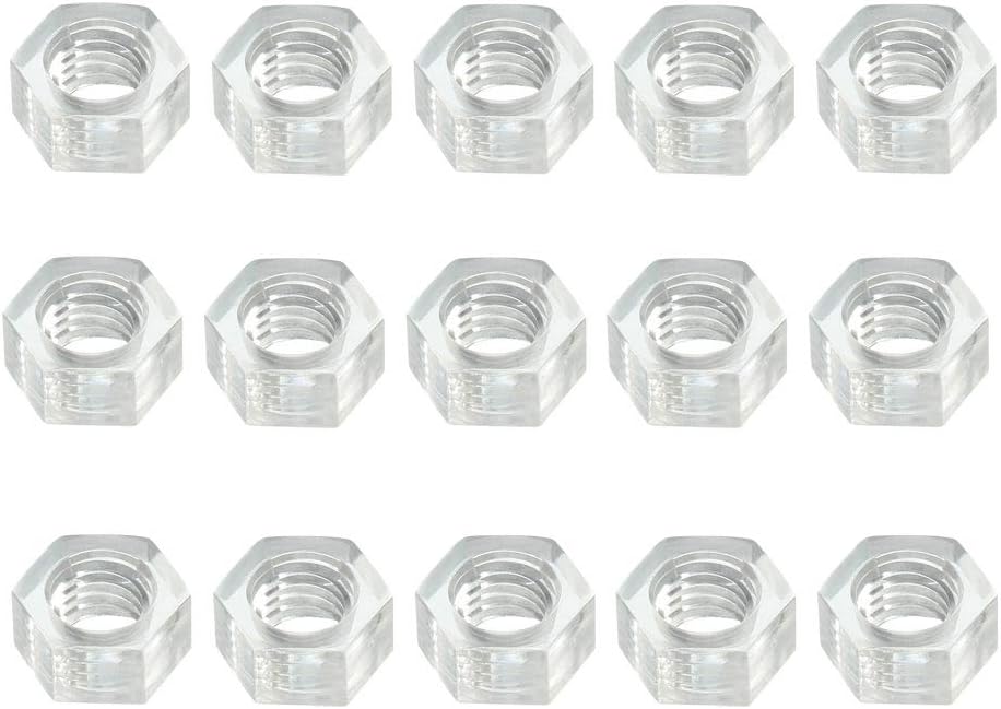 Nylon Hex Nut, M6x1mm Metric Coarse Thread Hexagon Nuts, 15 Pcs (Clear)