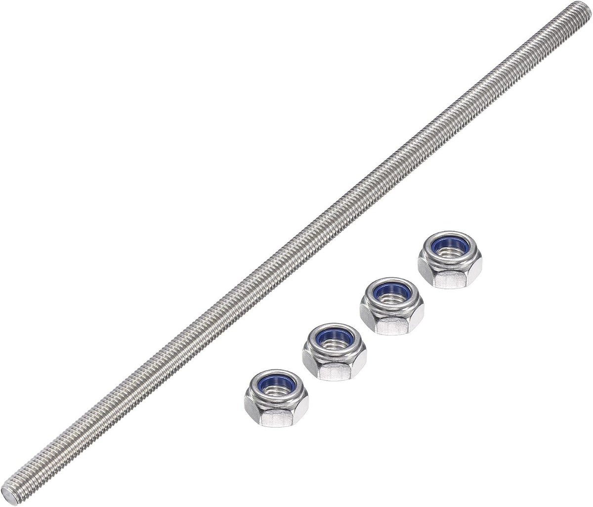 Fully Threaded Rod Hex Lock Nuts Kit,M8 x 250mm Bar,5Pcs M8 x 1.25mm Nylon Insert Stainless Steel 304