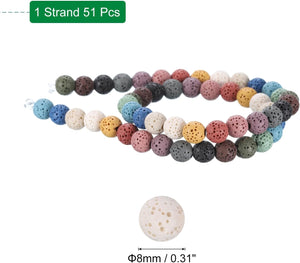 Mix Colors Volcanic Rock Beads 8mm Essential Oil Diffuser Stone, Volcanic Stone Loose Round Bead for DIY Jewelry Bracelet (1 Strand, 51pcs)