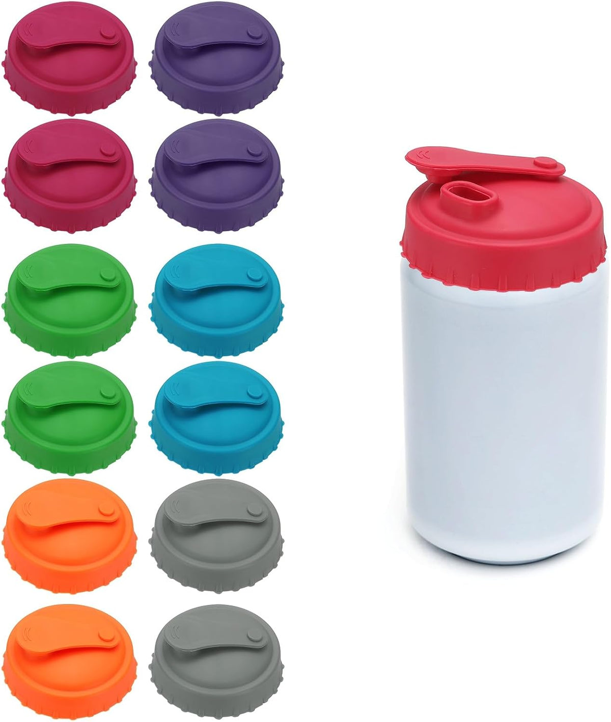 12 Pcs Silicone Soda Can Lids, Silicone Soda Can Cover with Straw Openings Leak-proof Reusable Beer Bottle Caps Stopper Saver for Beverage Soft Drink Bottle, 6 Colors