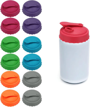 12 Pcs Silicone Soda Can Lids, Silicone Soda Can Cover with Straw Openings Leak-proof Reusable Beer Bottle Caps Stopper Saver for Beverage Soft Drink Bottle, 6 Colors