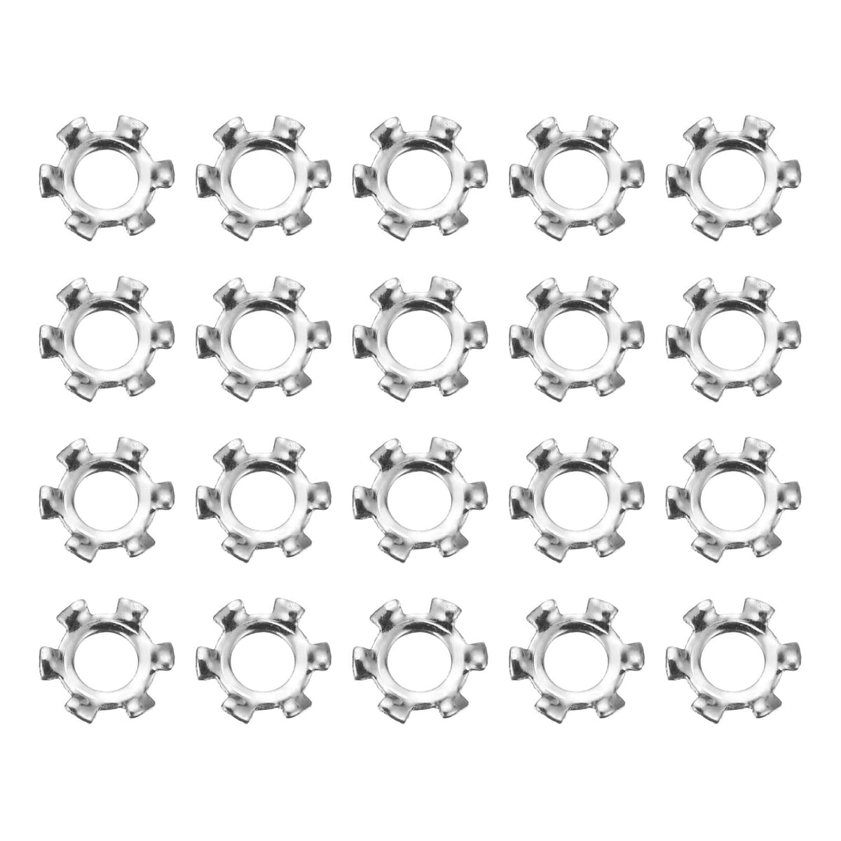 100Pcs 6# External Tooth Lock Washer, 304 Stainless Steel Multi-Tooth Star Washer Locking Fastener, Silver Tone