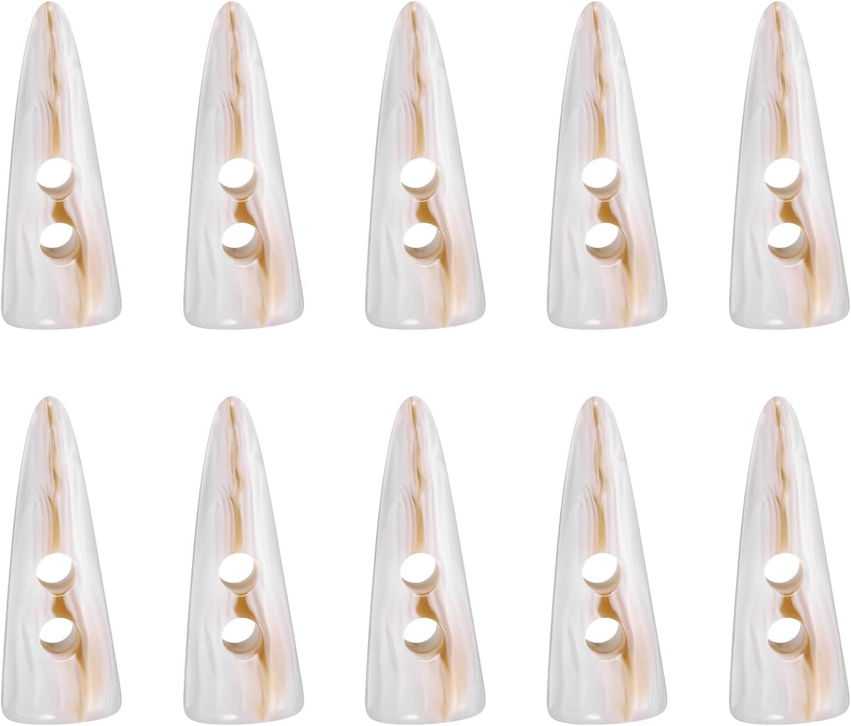 10Pcs Resin Toggle Buttons, 50mm/2" Double Holes Tooth Shape Sewing Wood Buttons for DIY Sweater Clothing Accessories, Beige