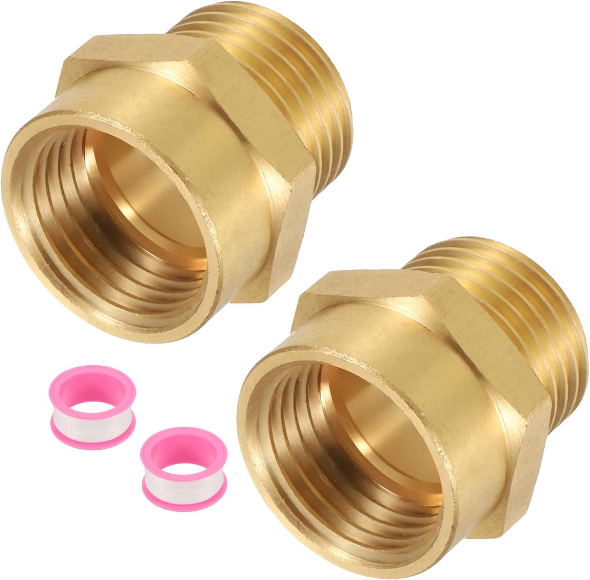 2Pcs Brass Pipe Fitting, 1/2"NPT Female x 1/2"G Male Brass Hex Nipple Pipe Fitting Connector, 1/2" to 1/2" Female Pipe Fitting Adapter with PTFE, Gold Tone