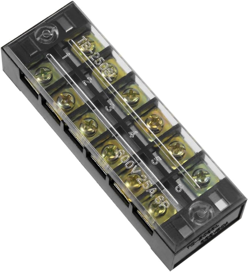 Dual Rows 6 Positions 600V 25A Wire Barrier Block Terminal Strip TB-2506L