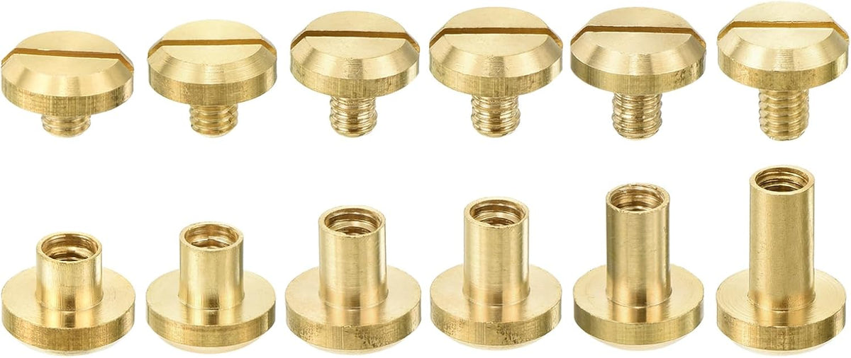 12Pcs Brass Chicago Screw, 4/5/6/7/8/10mm Concave Leather Rivets Belt Screw Binding Stud Nail Rivets Fasteners for Leathercraft Belt Jean DIY