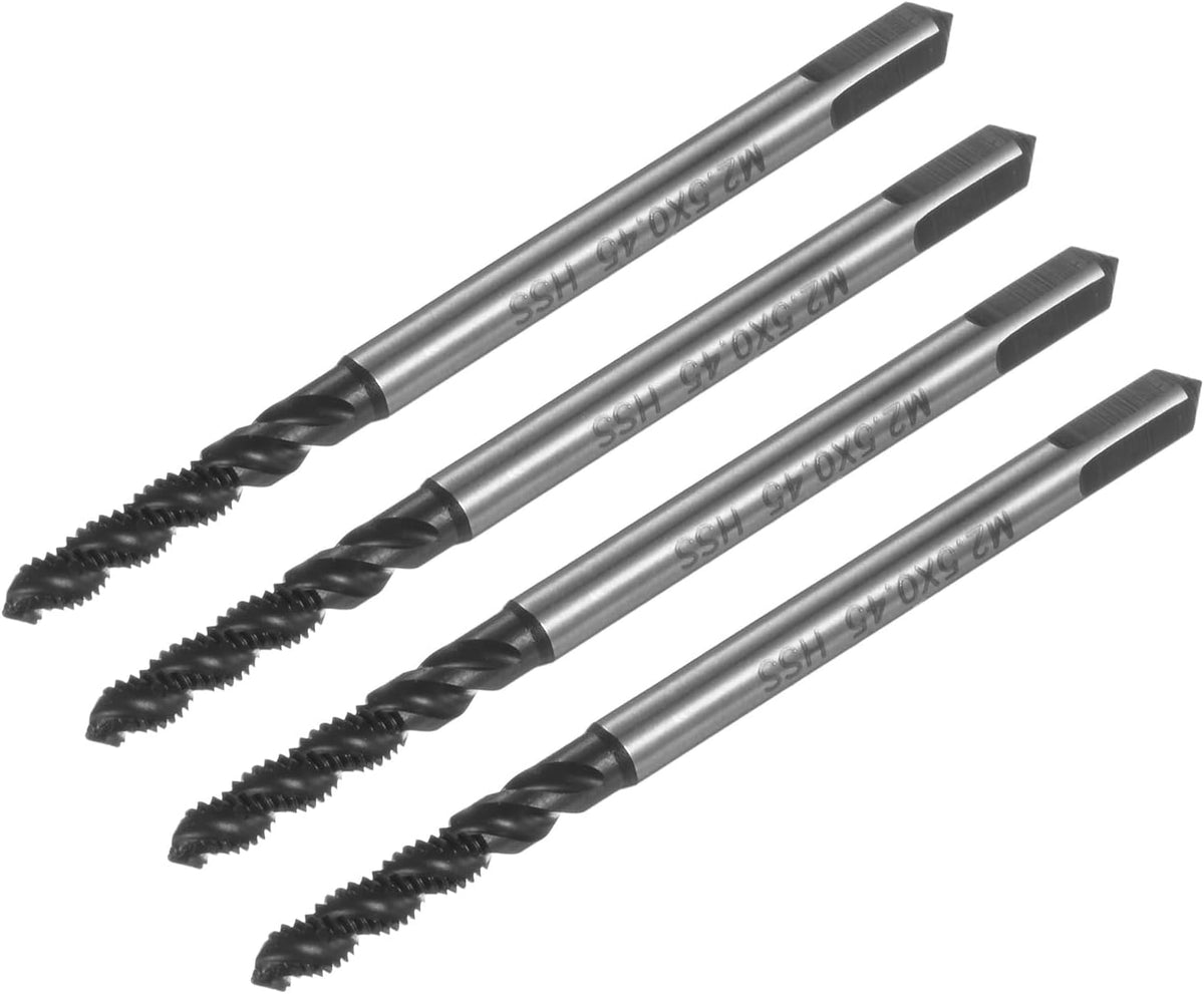 4pcs Spiral Flute Thread Taps, M2.5 x 0.45 Nitride Coated Metric Screw Tap, Fully Ground High Speed Steel 6542 Machine Tapping Threading Tool for Machinist Thread Repair