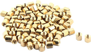 100 Pcs M3x5 M3 Female Thread Brass Standoff Spacer 5mm High Gold Tone