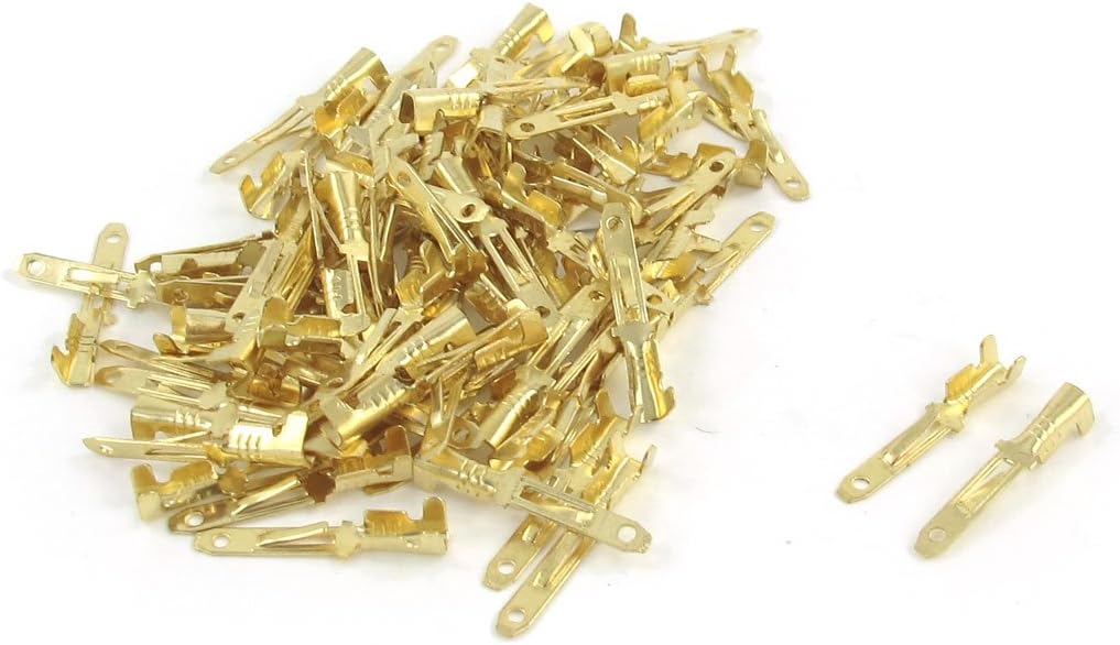 100 Pcs Gold Tone 2mm Wide Male Spade Crimp Terminal Connectors