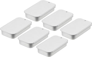 Metal Tin Box Containers, 6Pcs 2.4x1.3x0.4 Inch Silver Mini Portable Metal Slide Top Tin Containers for Jewelry Crafts