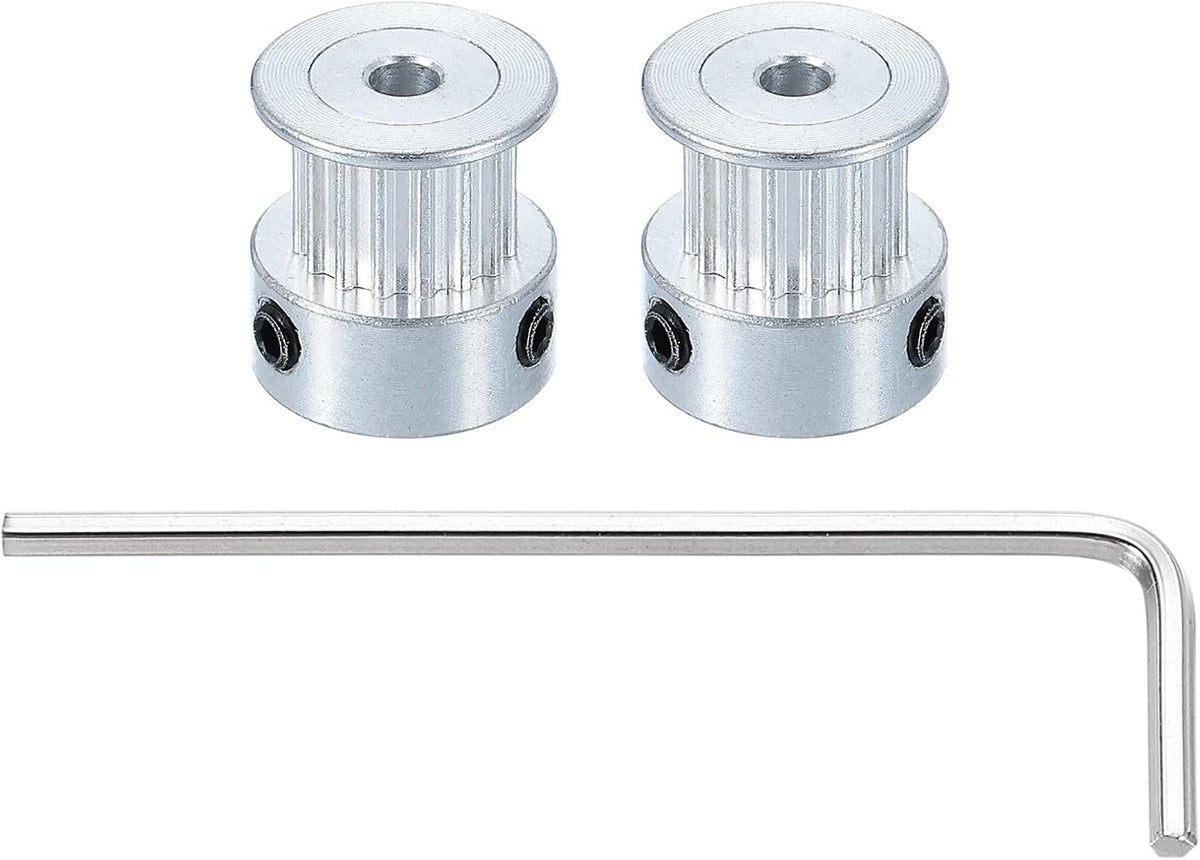 2 Pcs Aluminum 16 Teeth 3mm Bore 6mm Width Timing Belt Pulley Wheel Idler Pulley Synchronous Wheels Gear Part with Wrench for 3D Printer, Silver