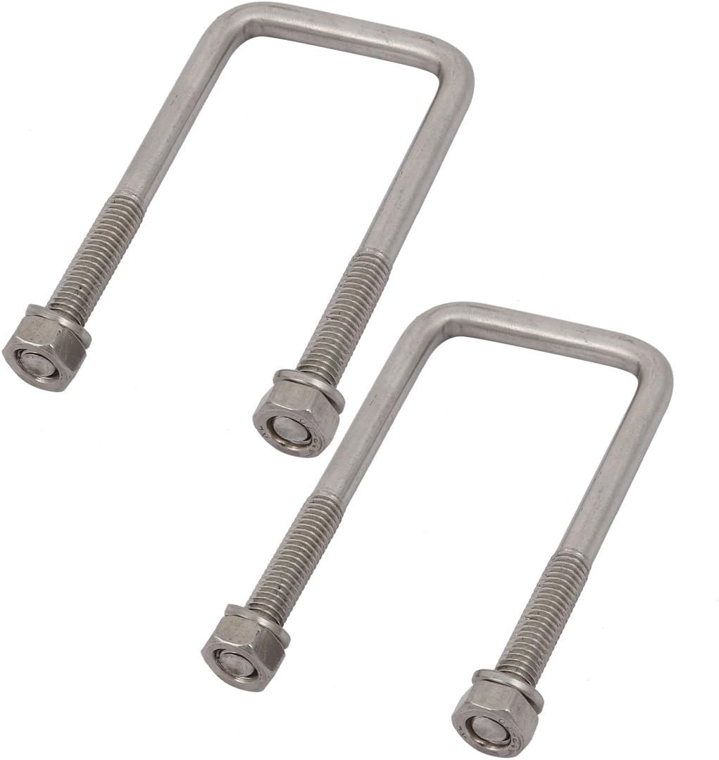 M6 Thread 35mm Inner Width 304 Stainless Steel Square U Bolt Silver Tone 2pcs