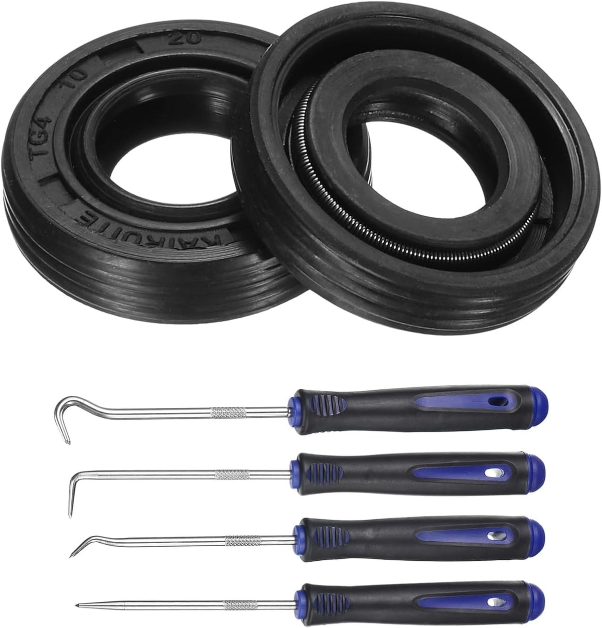 2Pcs Oil Seal, 10x20x4.5mm TC Nitrile Rubber Double Lip Cover with Hook Kit and Spring for Mechanical Automobile Bearing Shaft, Black