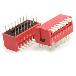 5 Pcs 8 Positions 2.54mm Pitch Side Piano Type Dip Switch Red