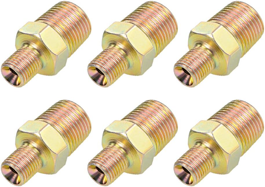Reducing Pipe Fitting - Reducer Hex Nipple - 1/2 X 1/4 BSP Male Connector Zinc Finish Plating 14mm and 19mm Thread Length 6Pcs