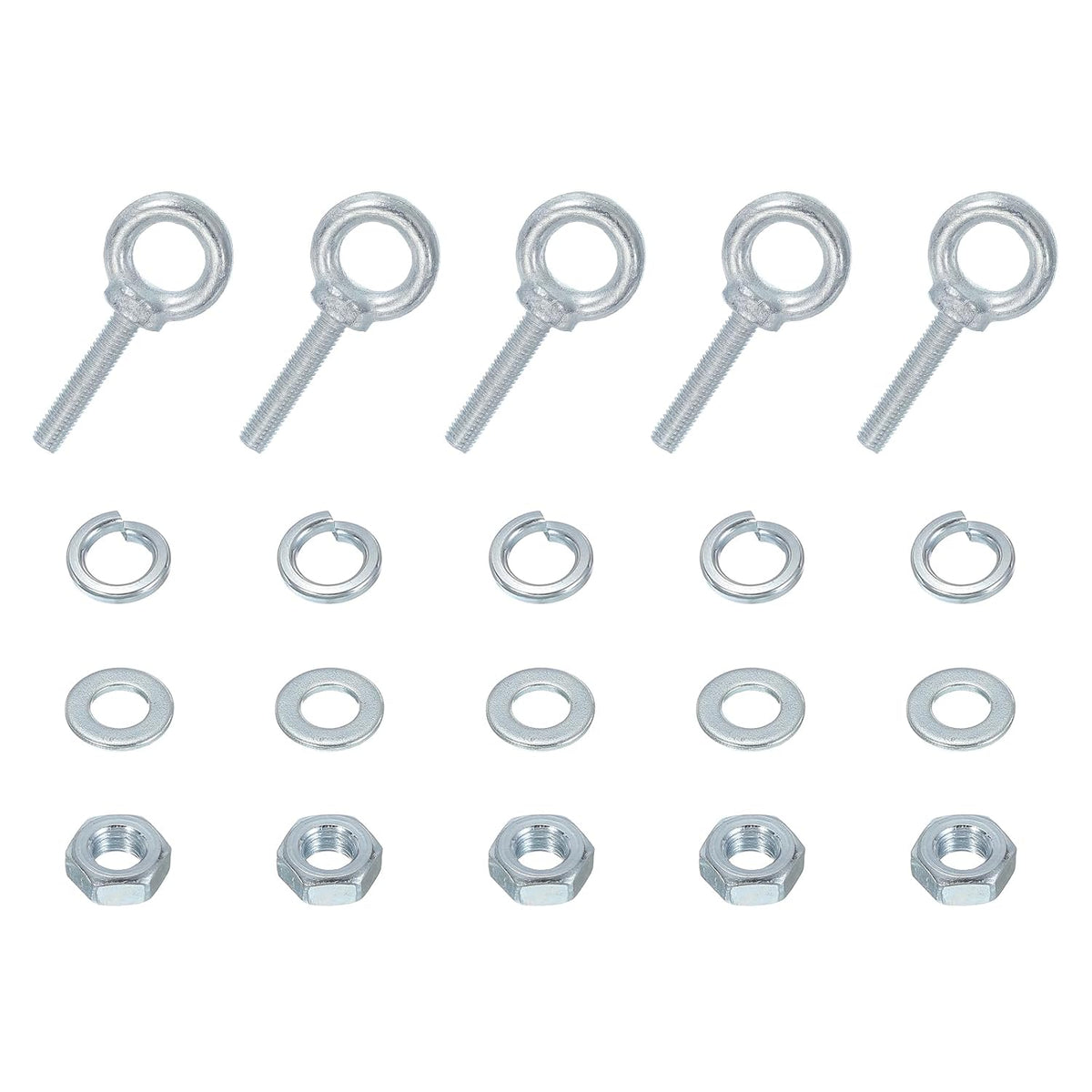 5 Pack M8 Galvanized Carbon Steel Eye Bolts, 5/16" x 1.57" Lifting Ring Eye Bolt with Nuts and Washers Heavy Duty Screw Eye Bolts Kit for Tie Down Straps Indoors Outdoors, Silver
