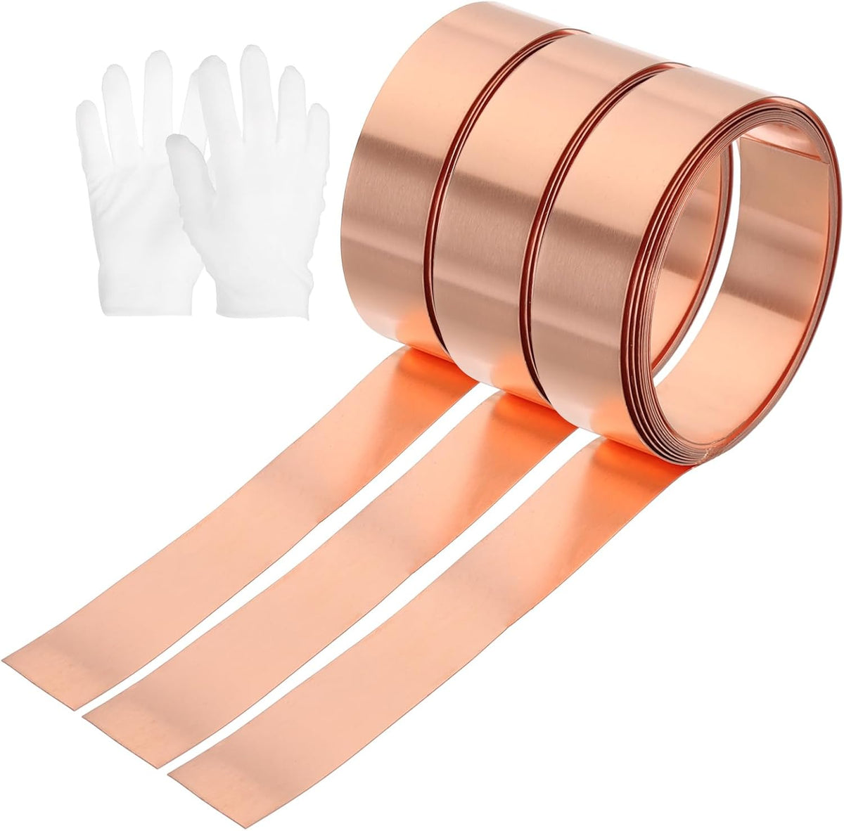 3 Roll Copper Sheet Roll, 1000 x 10 x 0.1 mm 99.9% Pure Copper Strip with White Cotton Gloves, Copper Flashing Metal Foil Plate for Crafting, Electricity, DIY Project