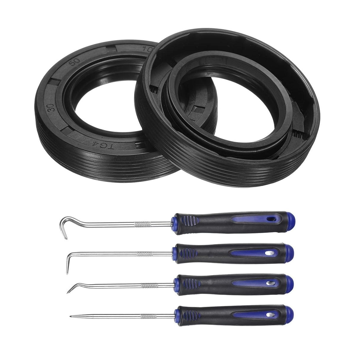 2Pcs Oil Seal, 30x50x10mm TC Nitrile Rubber Double Lip Cover with Hook Kit and Spring for Mechanical Automobile Bearing Shaft, Black
