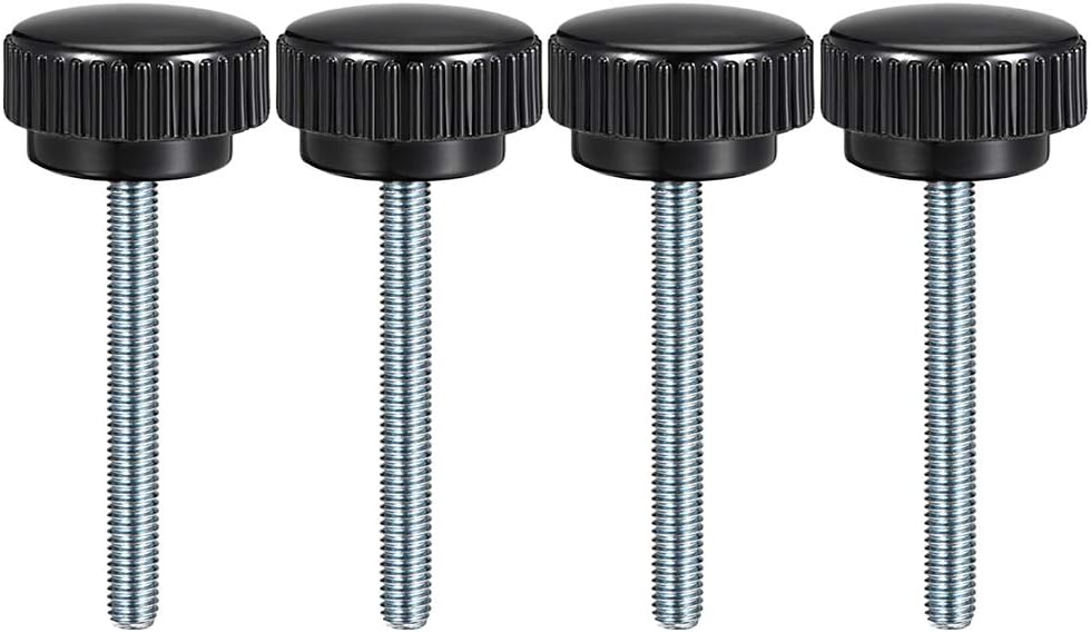 M8 x 60mm Metric Male Thread Knurled Clamping Knobs Grip Thumb Screw on Type Plastic Threaded Hand Bolt Knobs Black 4 Pcs