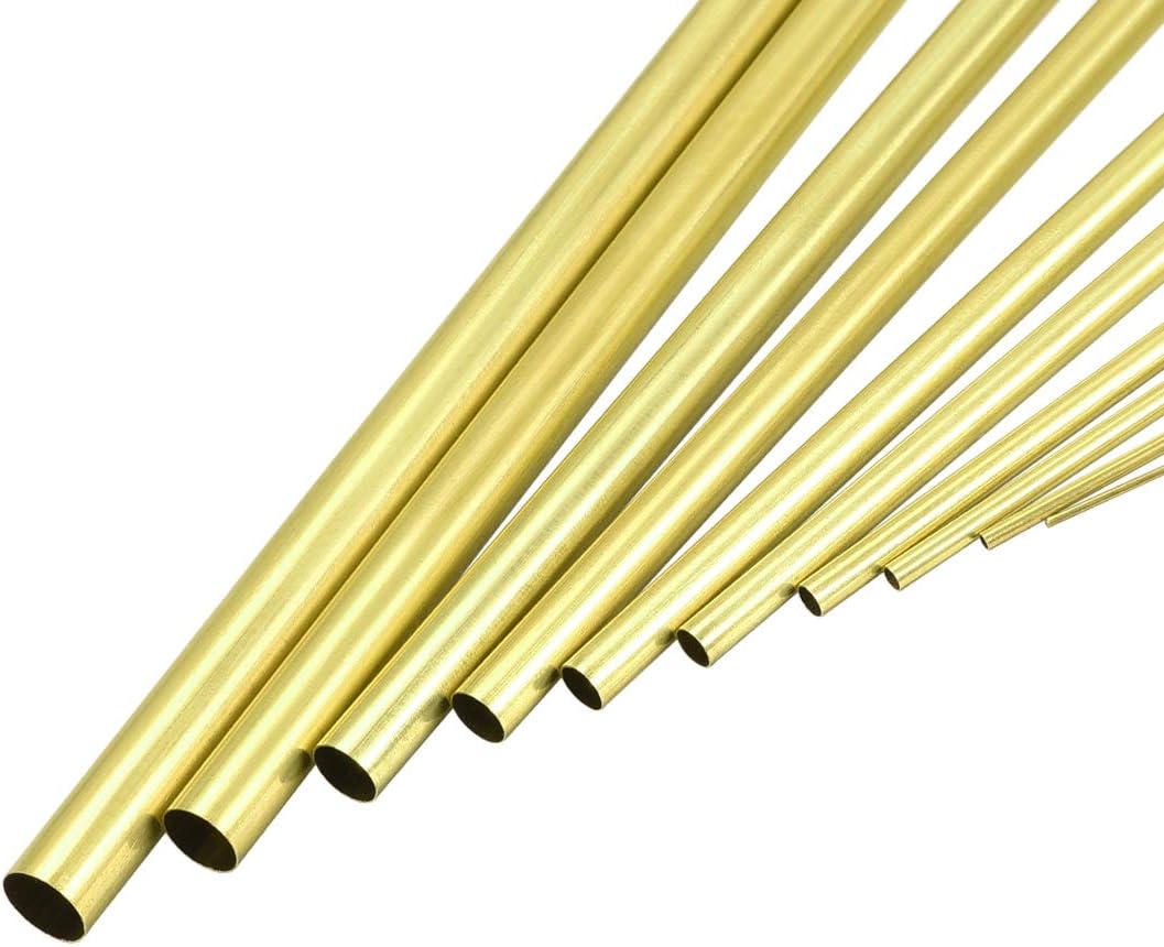 Brass Tube, 1mm 2mm 3mm 4mm 5mm 6mm 7mm 8mm 9mm 10mm OD x 0.2mm Wall Thickness 300mm Length Seamless Round Pipe Tubing, Pack of 10