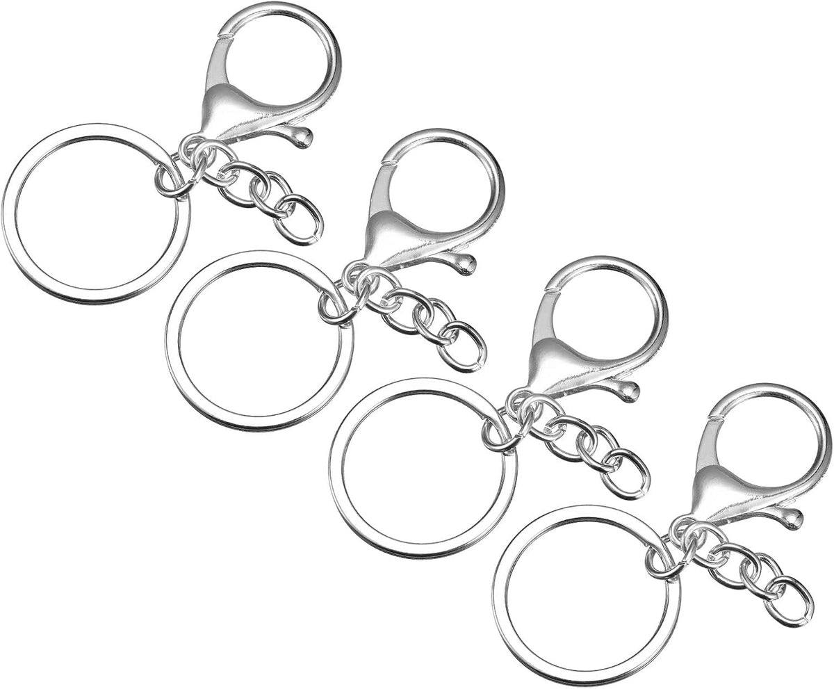 63mm Lobster Claw Clasps with Key Rings & Chain for Keys Organization, DIY Crafting, Silver Tone 4Pcs