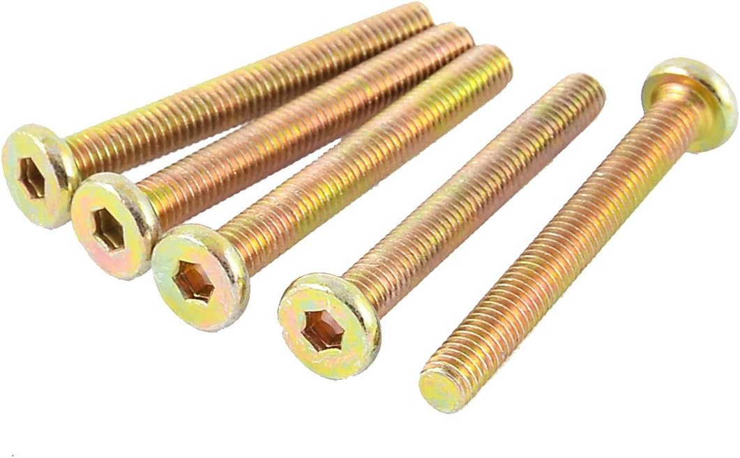 M6 x 49mm Full Thread Hex Socket Head Cap Screw Bolt Bronze Tone 5 Pcs