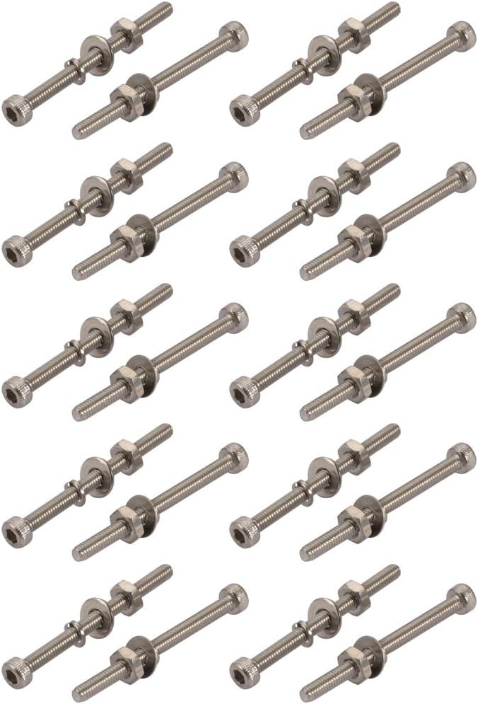 20pcs M2.5x30mm 304 Stainless Steel Knurled Hex Socket Head Bolts w Nut Washer