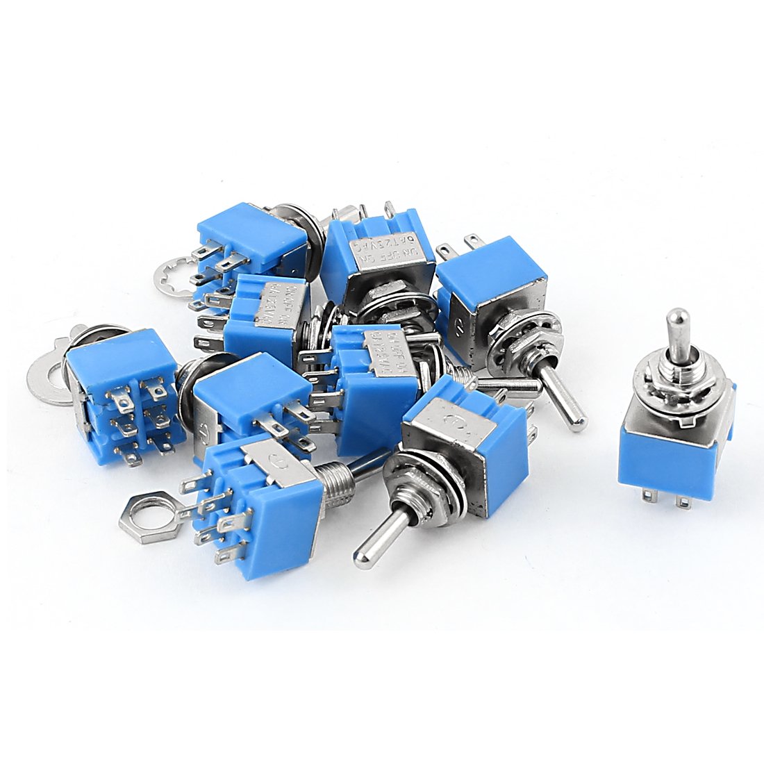 10Pcs AC 125V 6A ON-OFF-ON DPDT Latching Mini Toggle Switch Blue 6mm