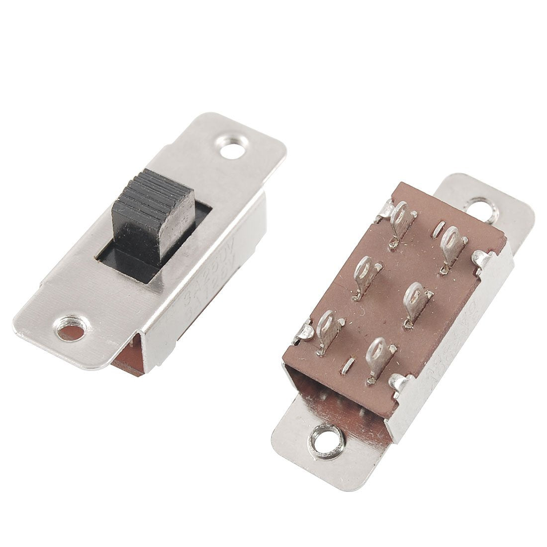 On/Off/On 3 Position DPDT 2P2T PCB Panel Slide Switch, 6 Amp/125V, 3 Amp/250 VAC, Silver