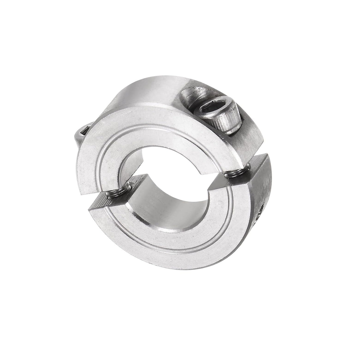 Double Split Clamp-On Shaft Collar for 5/8" Shaft, Two-Piece Clamping Collar, 1-5/16" OD, 7/16" Width, 304 Stainless Steel Axle Collar Clamp, Set Screw Style